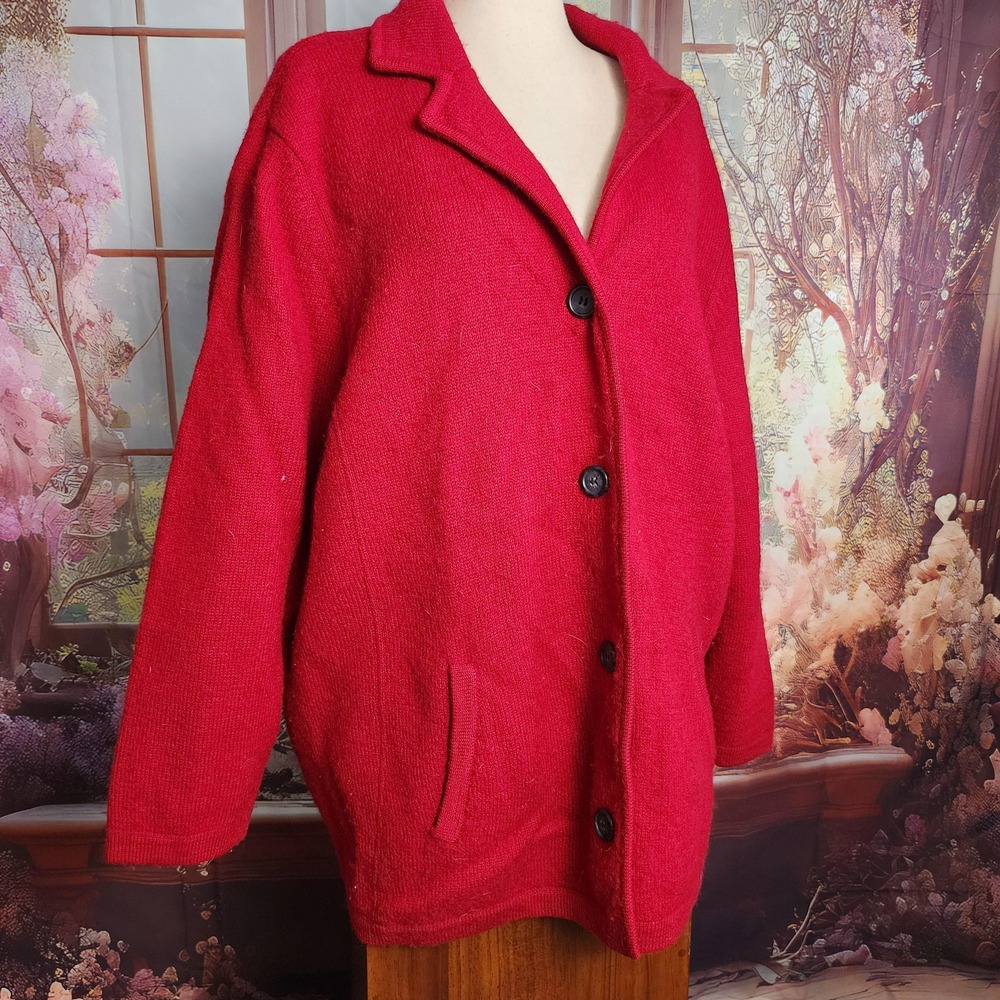 Vintage red Lord and Taylor 100% pure new wool jacket, button up and collared